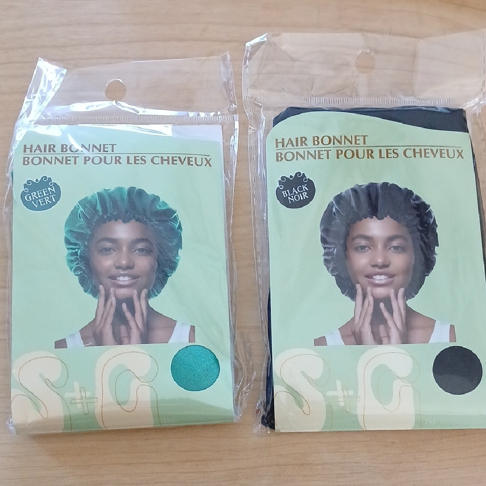 S&G Apparel Inc. Green and Black Hair Bonnet- Set Of 2!